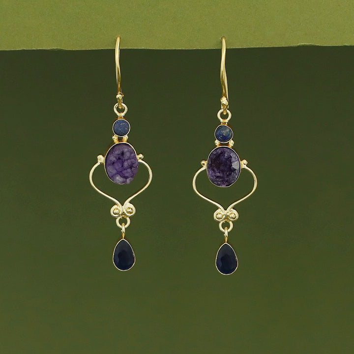 Kalpita Oval Glossy & Druzy Raw Stone Drop