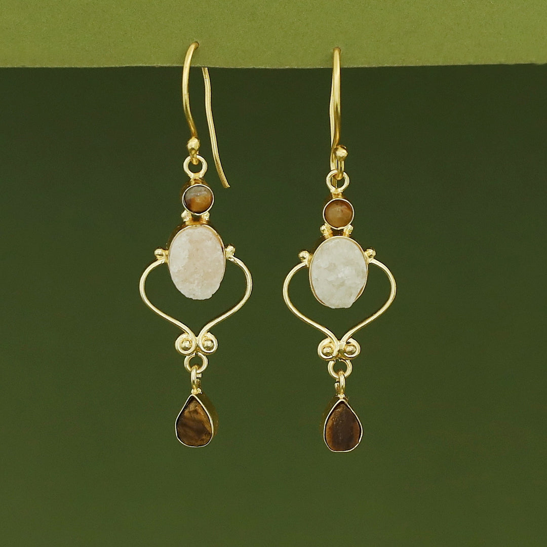 Kalpita Oval Glossy & Druzy Raw Stone Drop