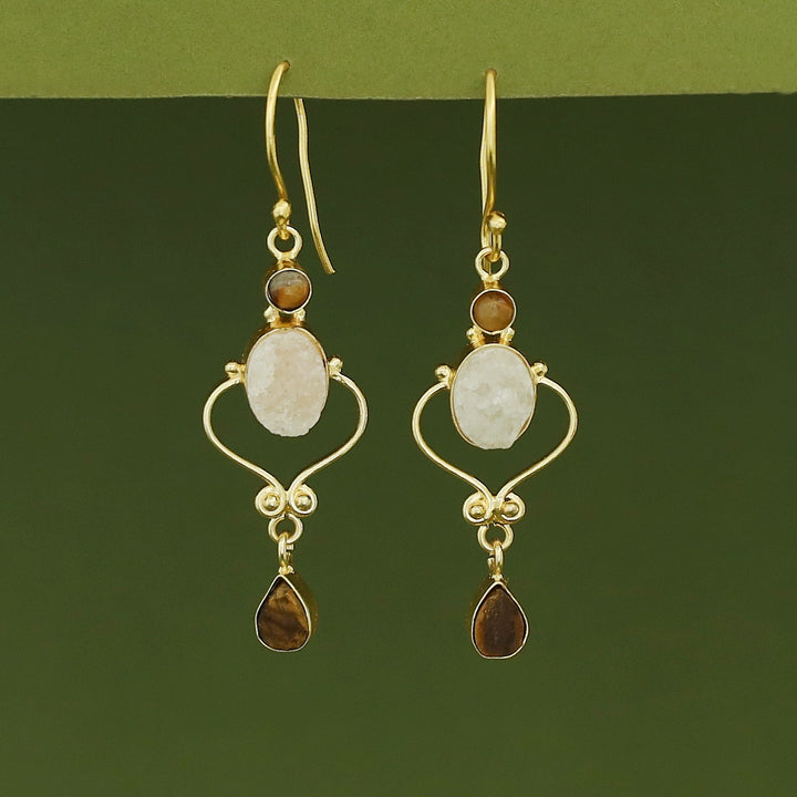 Kalpita Oval Glossy & Druzy Raw Stone Drop