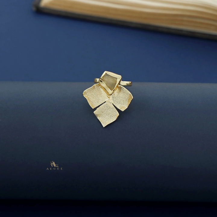Ettika Golden Textured Leaf Raw Stone Ring