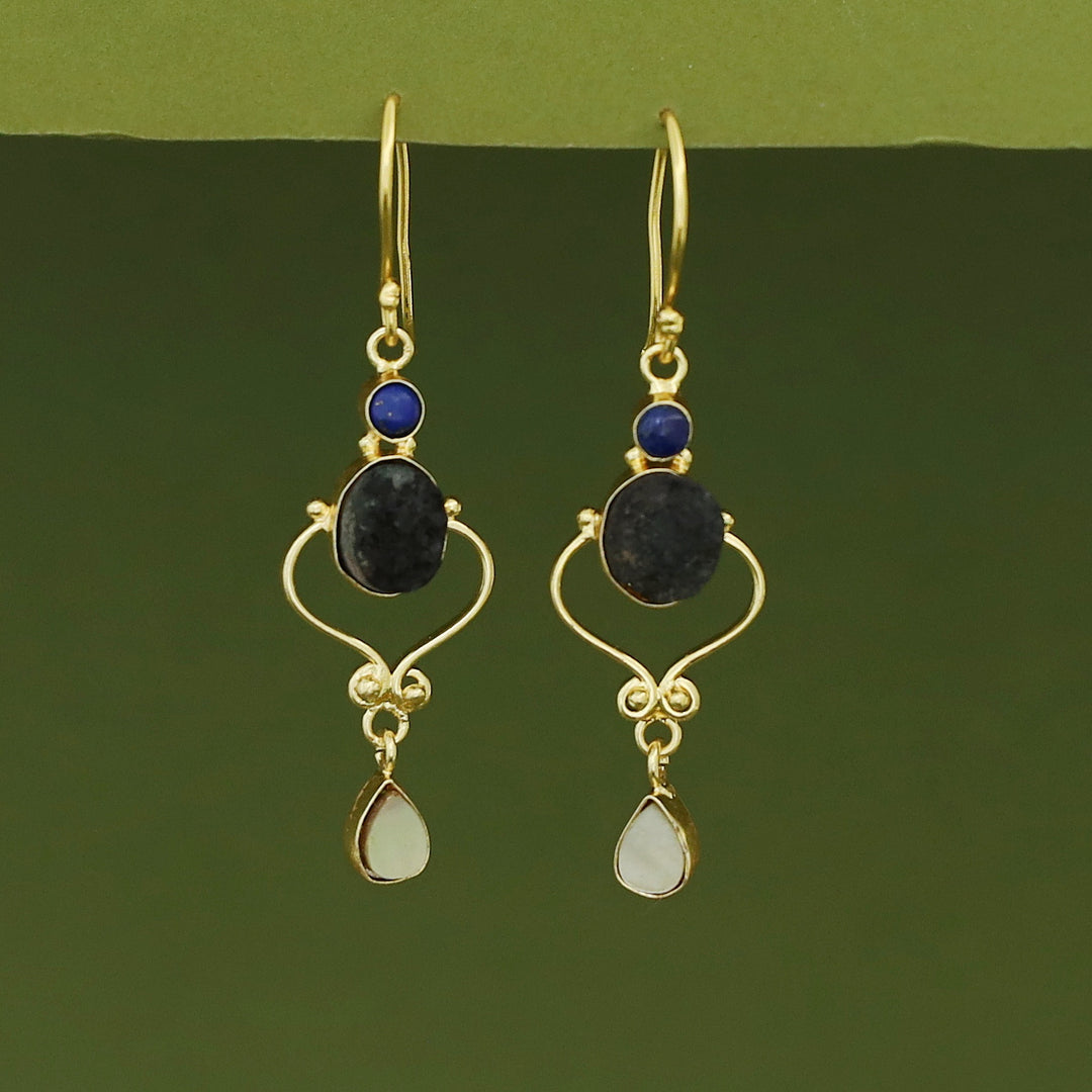 Kalpita Oval Glossy & Druzy Raw Stone Drop