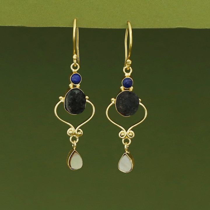 Kalpita Oval Glossy & Druzy Raw Stone Drop