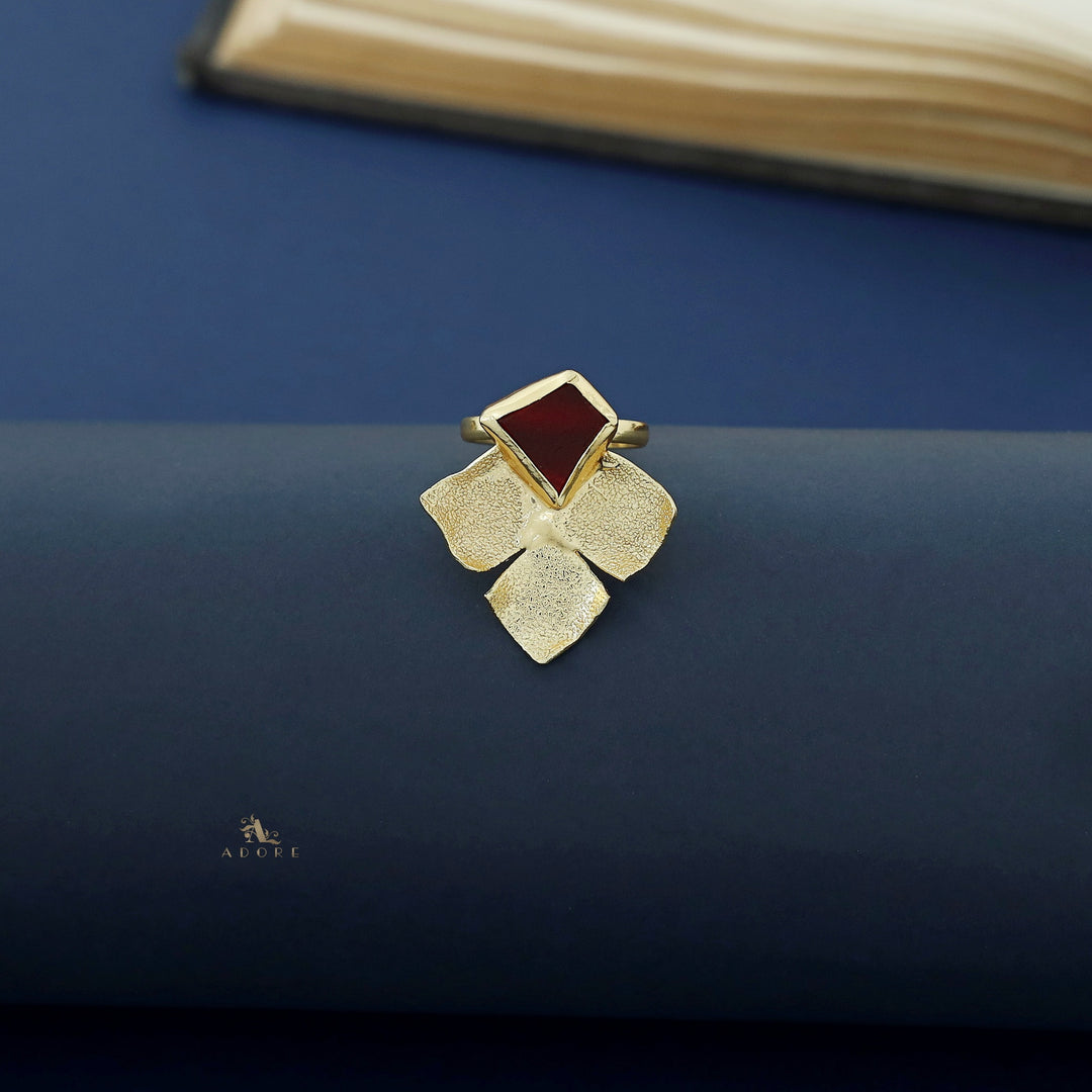 Ettika Golden Textured Leaf Raw Stone Ring