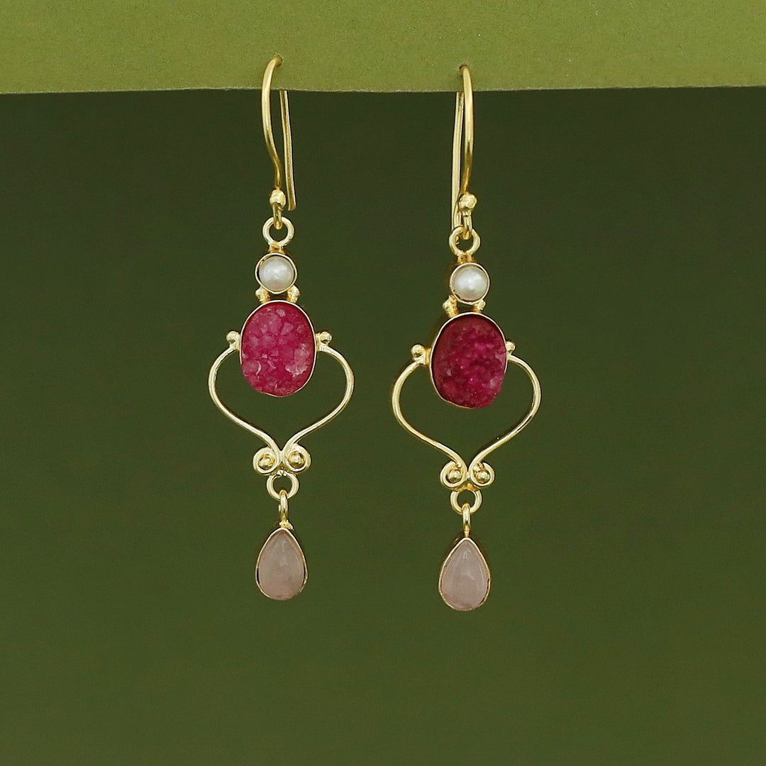 Kalpita Oval Glossy & Druzy Raw Stone Drop