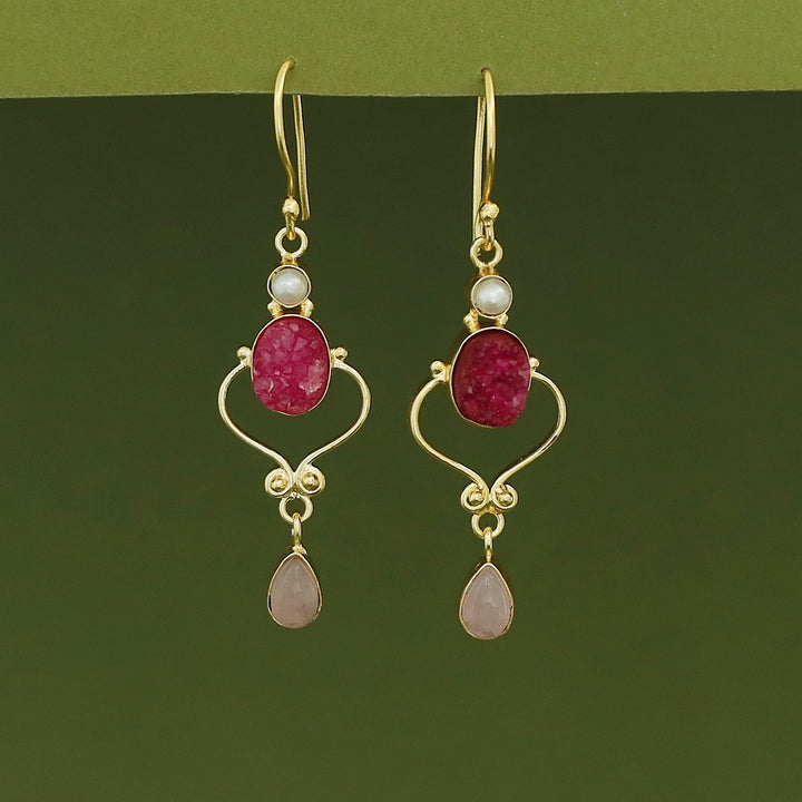 Kalpita Oval Glossy & Druzy Raw Stone Drop