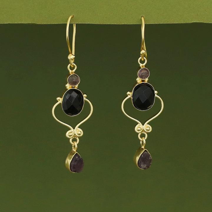 Kalpita Oval Glossy & Druzy Raw Stone Drop