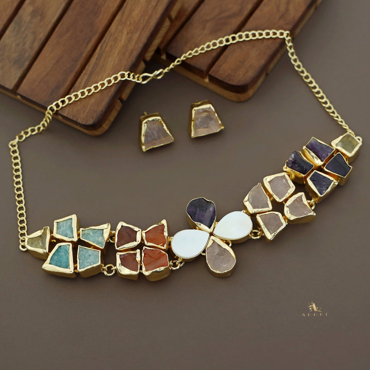 Adina 2 Layer Raw Stone + MOP Choker With Earring