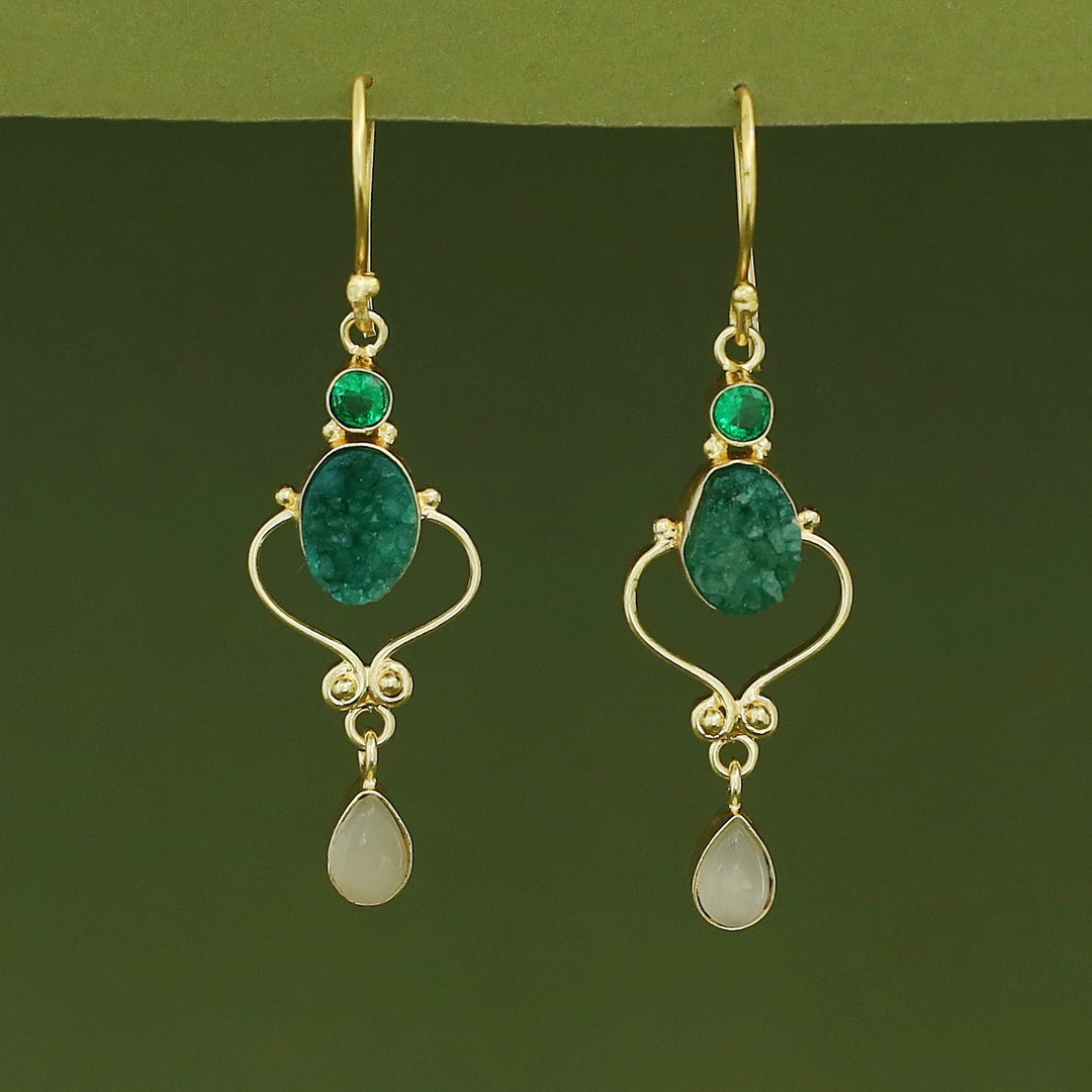 Kalpita Oval Glossy & Druzy Raw Stone Drop