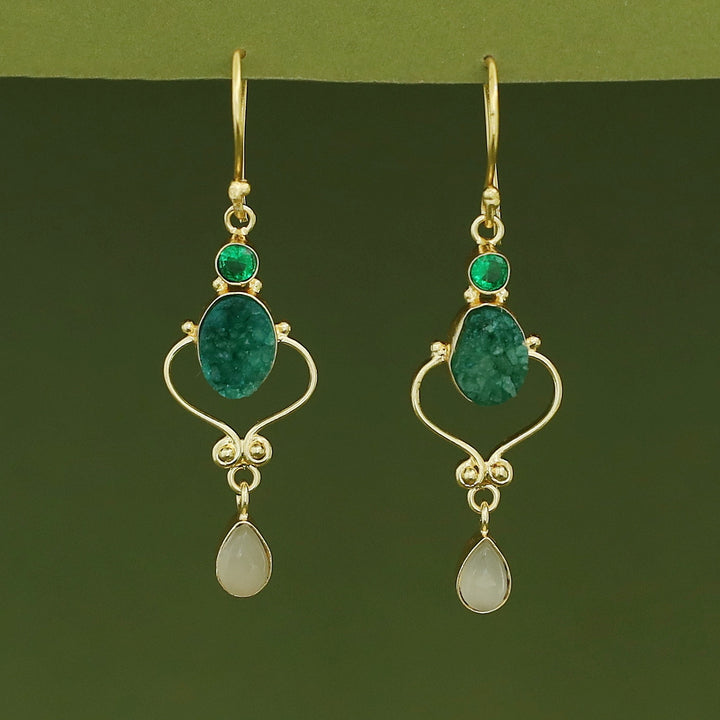 Kalpita Oval Glossy & Druzy Raw Stone Drop