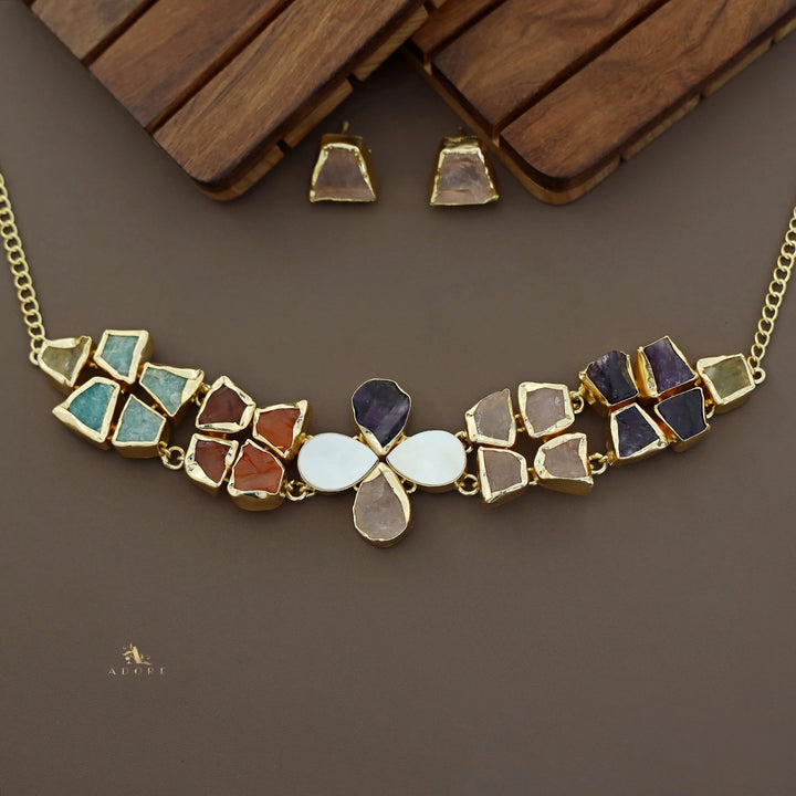 Adina 2 Layer Raw Stone + MOP Choker With Earring