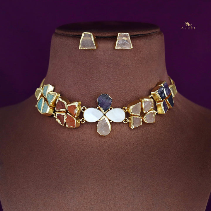 Adina 2 Layer Raw Stone + MOP Choker With Earring