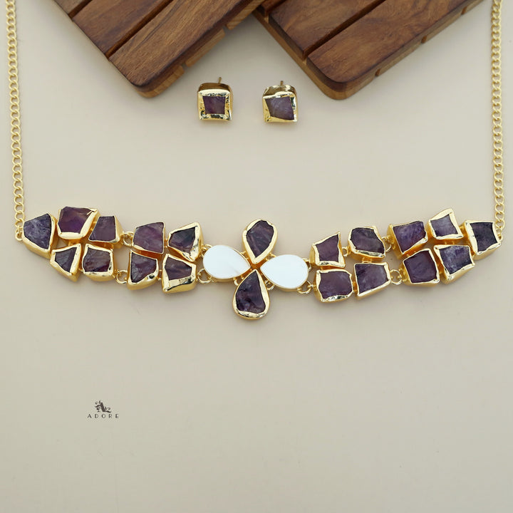 Adina 2 Layer Raw Stone + MOP Choker With Earring
