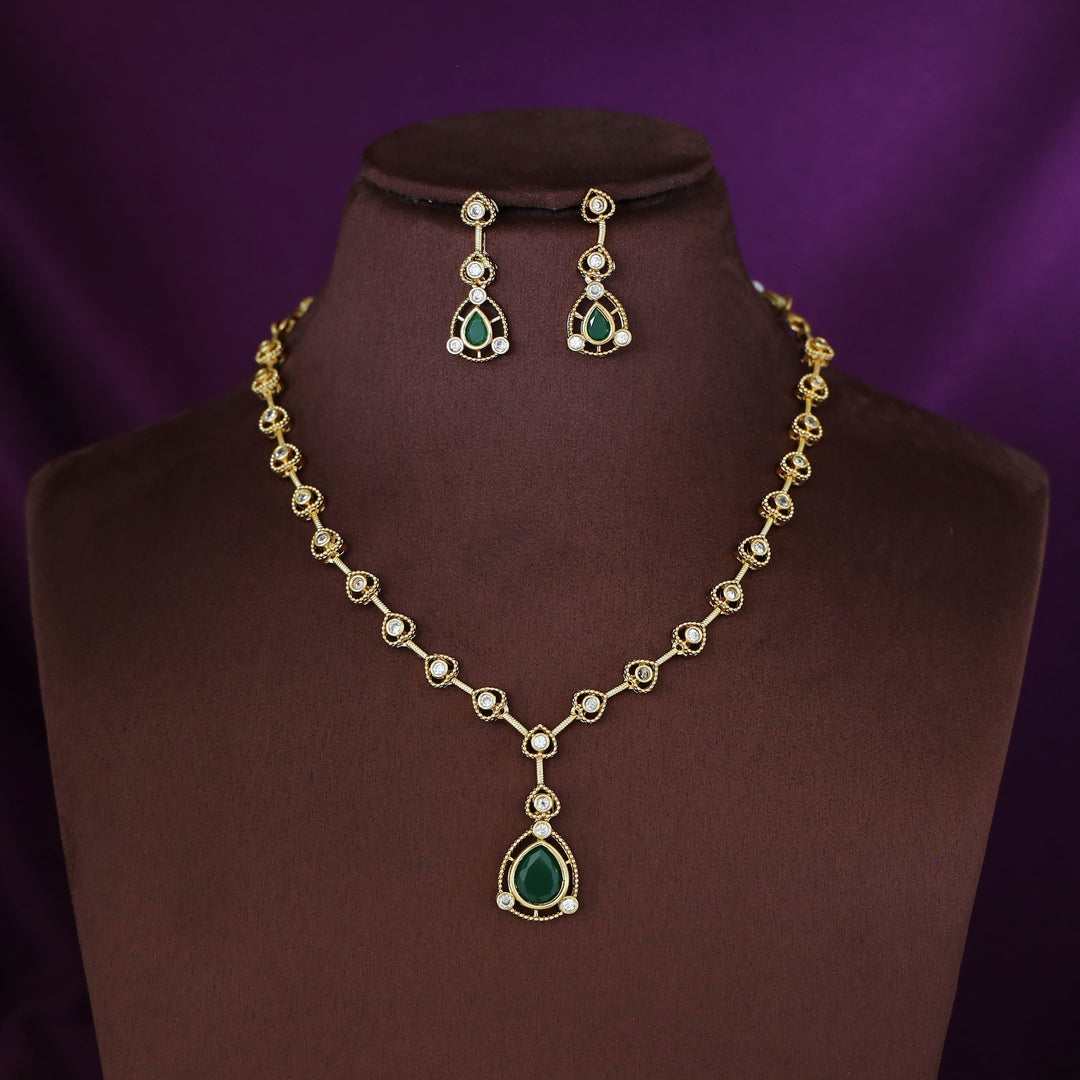 Lailana Rain Drop Stone Short Neckpiece with Earring