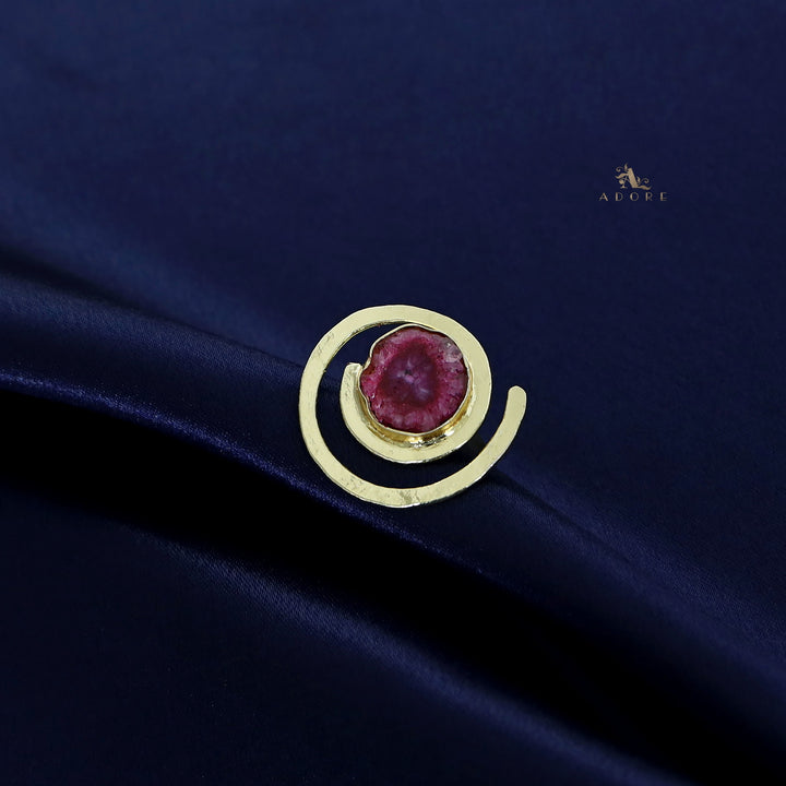 Agate Single Stone Spiral Golden Ring