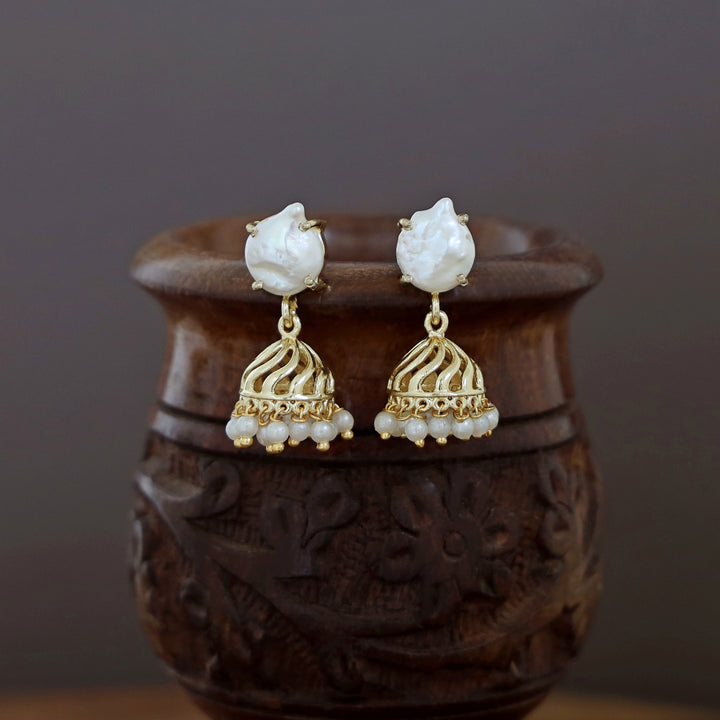 Mithila Golden Pearl Real Baroque Jhumka