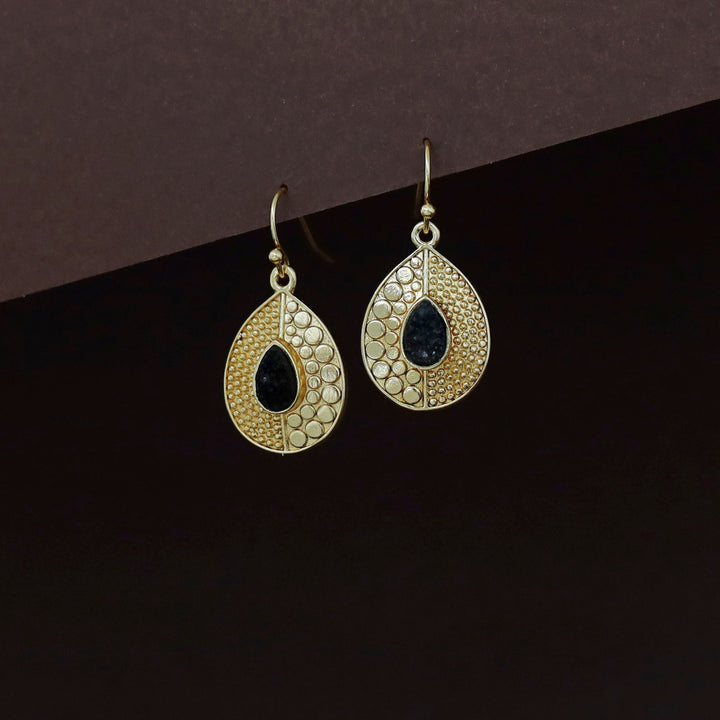 Milano Golden Textured Druzy Stone Drop
