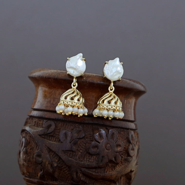 Mithila Golden Pearl Real Baroque Jhumka