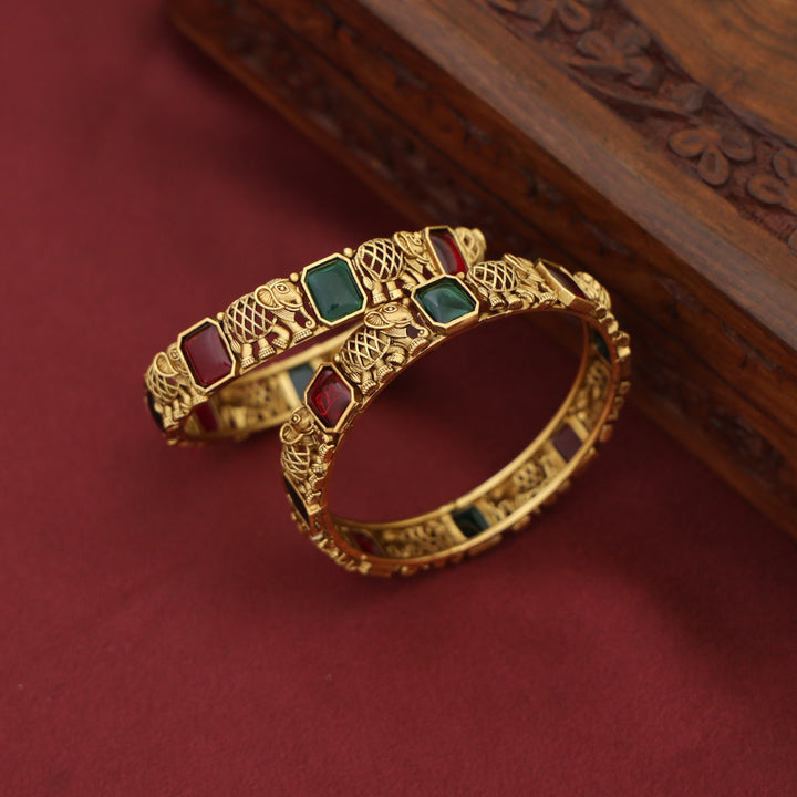 Adrisa Gajavanthi Kemp Stone Bangle (Set Of 2)