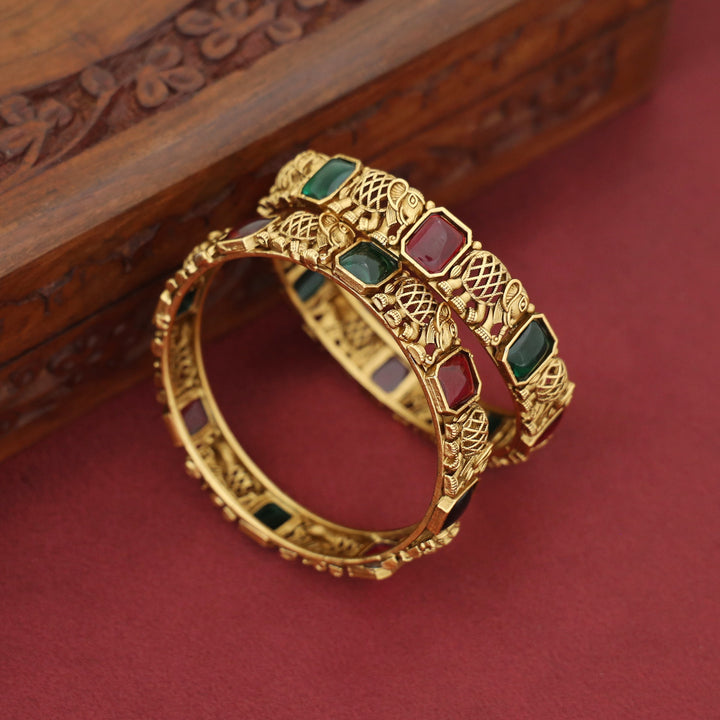 Adrisa Gajavanthi Kemp Stone Bangle (Set Of 2)