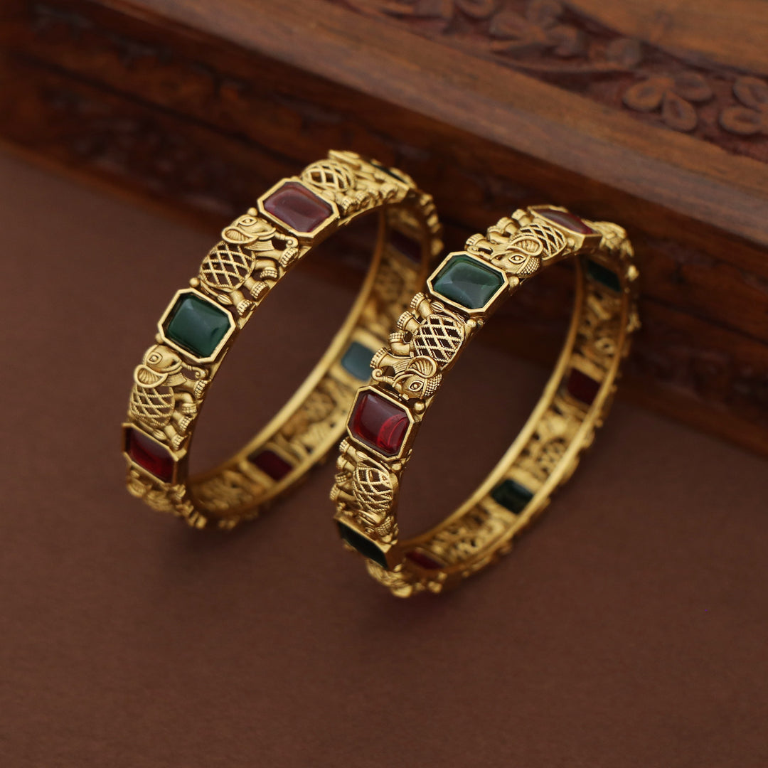 Adrisa Gajavanthi Kemp Stone Bangle (Set Of 2)