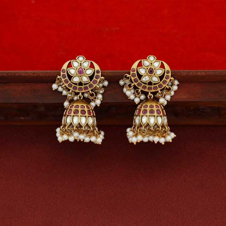 Hashmi Half Moon Rice Pearl Beaded Jhumka