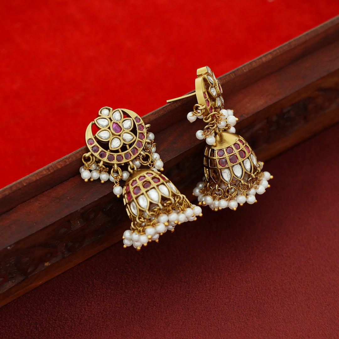 Hashmi Half Moon Rice Pearl Beaded Jhumka