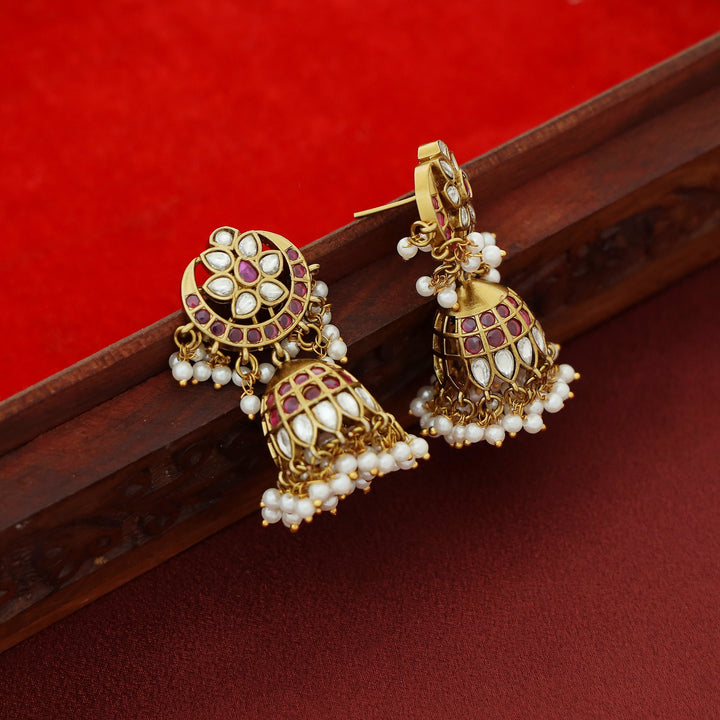 Hashmi Half Moon Rice Pearl Beaded Jhumka