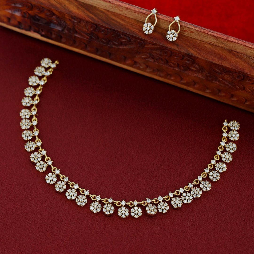 Mithu Sayali Flowery AD Stone Neckpiece With Earring