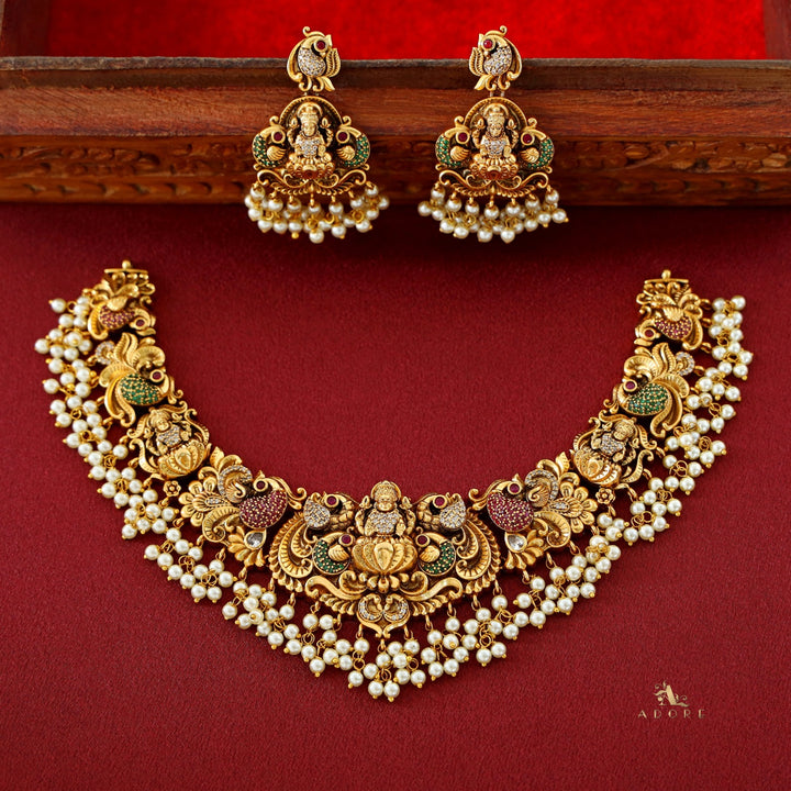 Premium Ayushi Pearl AD Stone Short Neckpiece With Earring