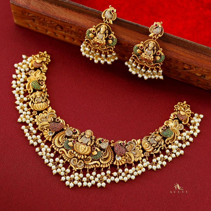 Premium Ayushi Pearl AD Stone Short Neckpiece With Earring