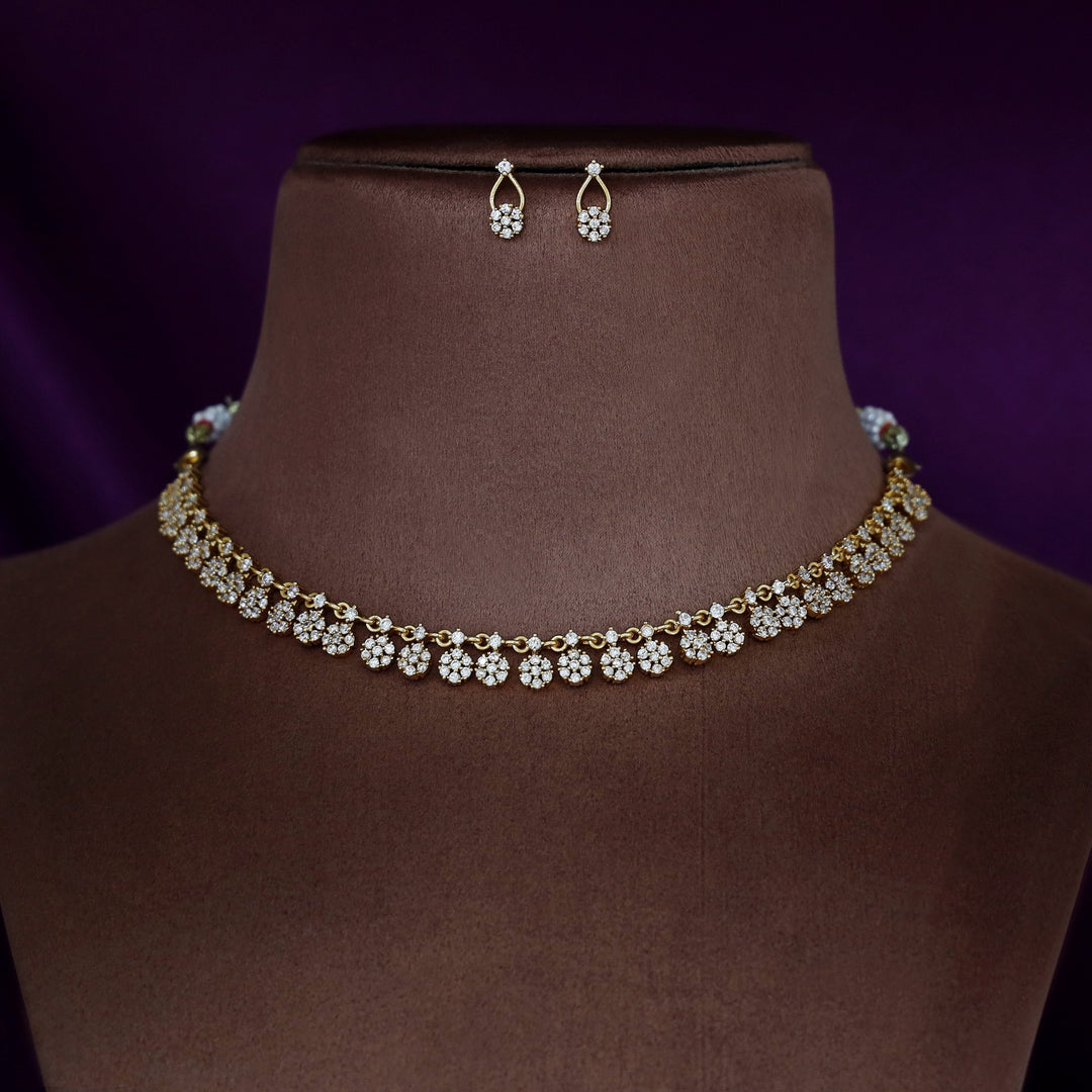 Mithu Sayali Flowery AD Stone Neckpiece With Earring