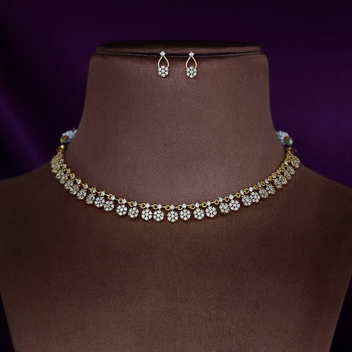 Mithu Sayali Flowery AD Stone Neckpiece With Earring