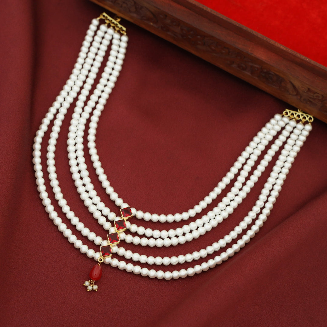 Abhisvara 5 Layer Glossy Diamond Pearl Neckpiece