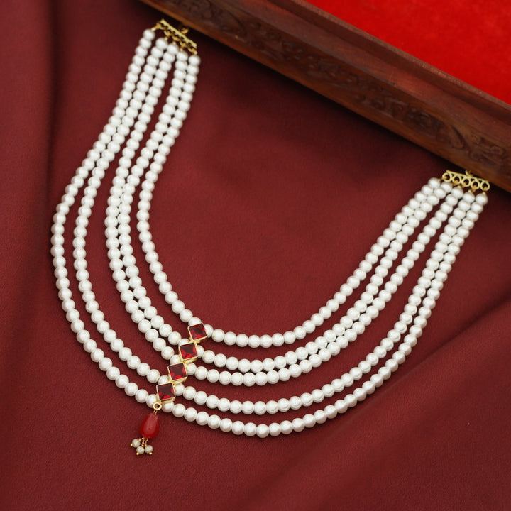 Abhisvara 5 Layer Glossy Diamond Pearl Neckpiece