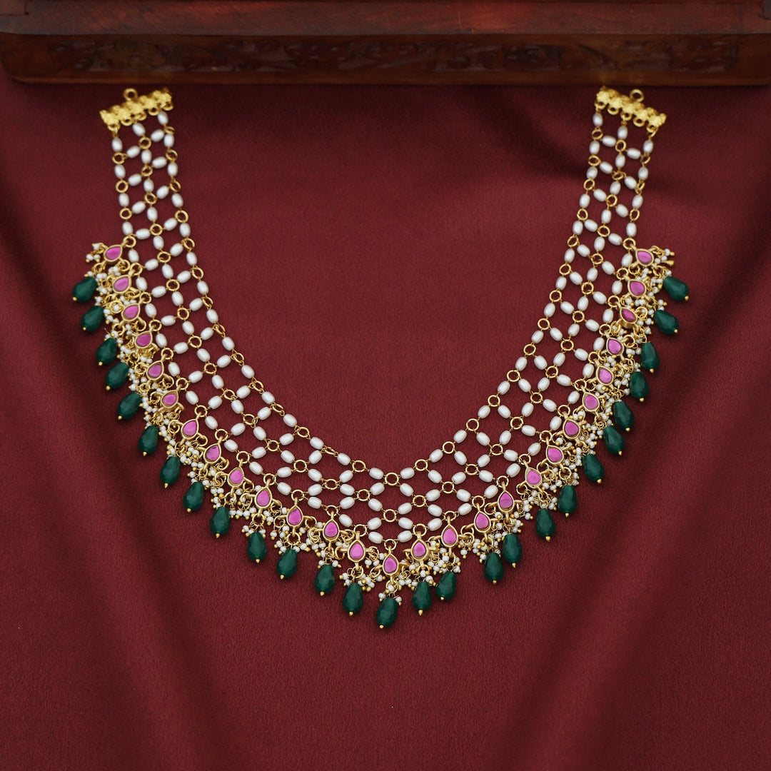 Premium Arohi Jadau Kundan Rice Pearl Beaded Neckpiece