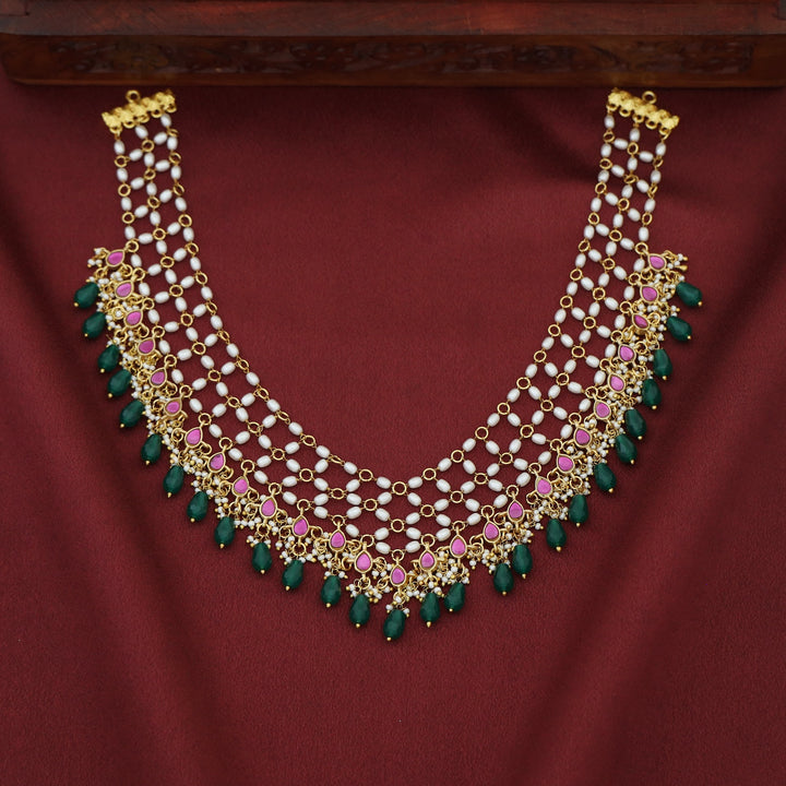 Premium Arohi Jadau Kundan Rice Pearl Beaded Neckpiece
