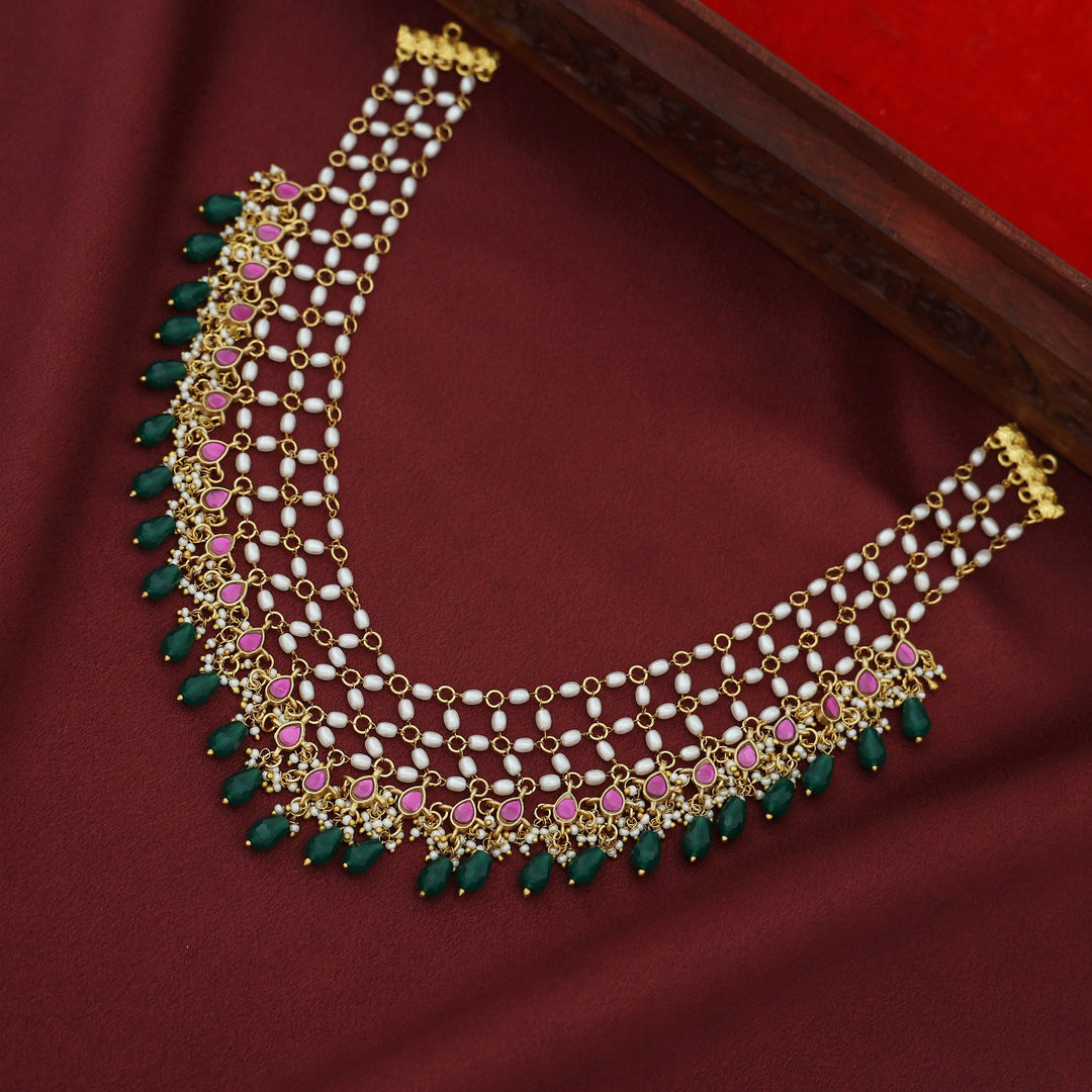 Premium Arohi Jadau Kundan Rice Pearl Beaded Neckpiece