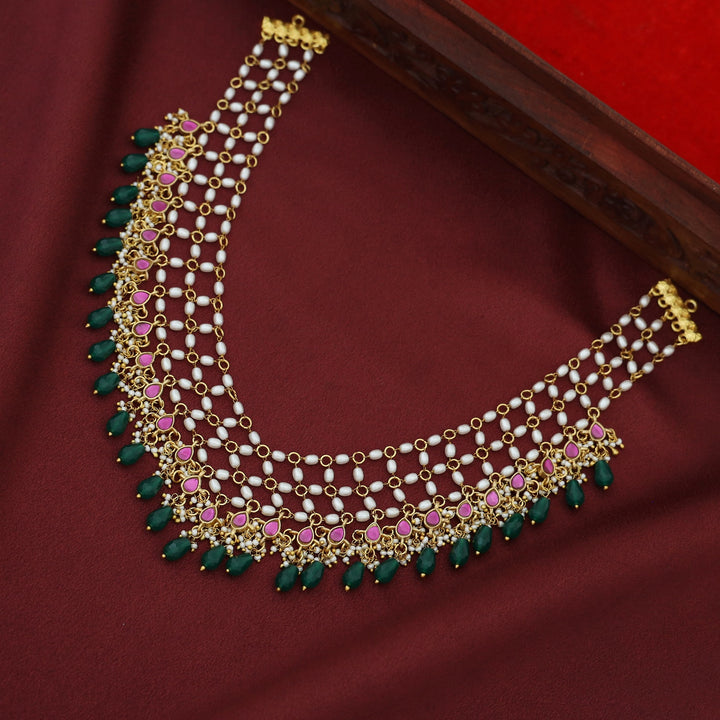 Premium Arohi Jadau Kundan Rice Pearl Beaded Neckpiece