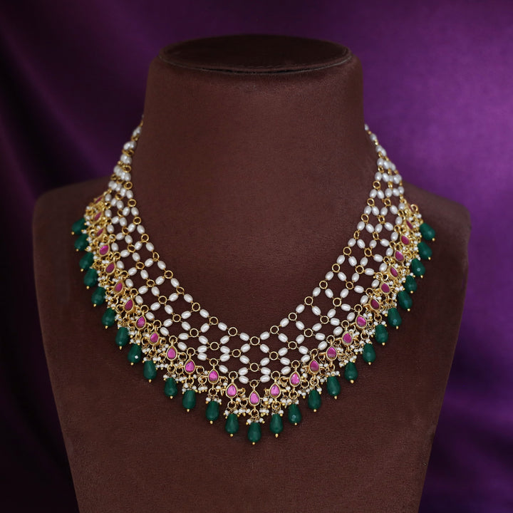 Premium Arohi Jadau Kundan Rice Pearl Beaded Neckpiece