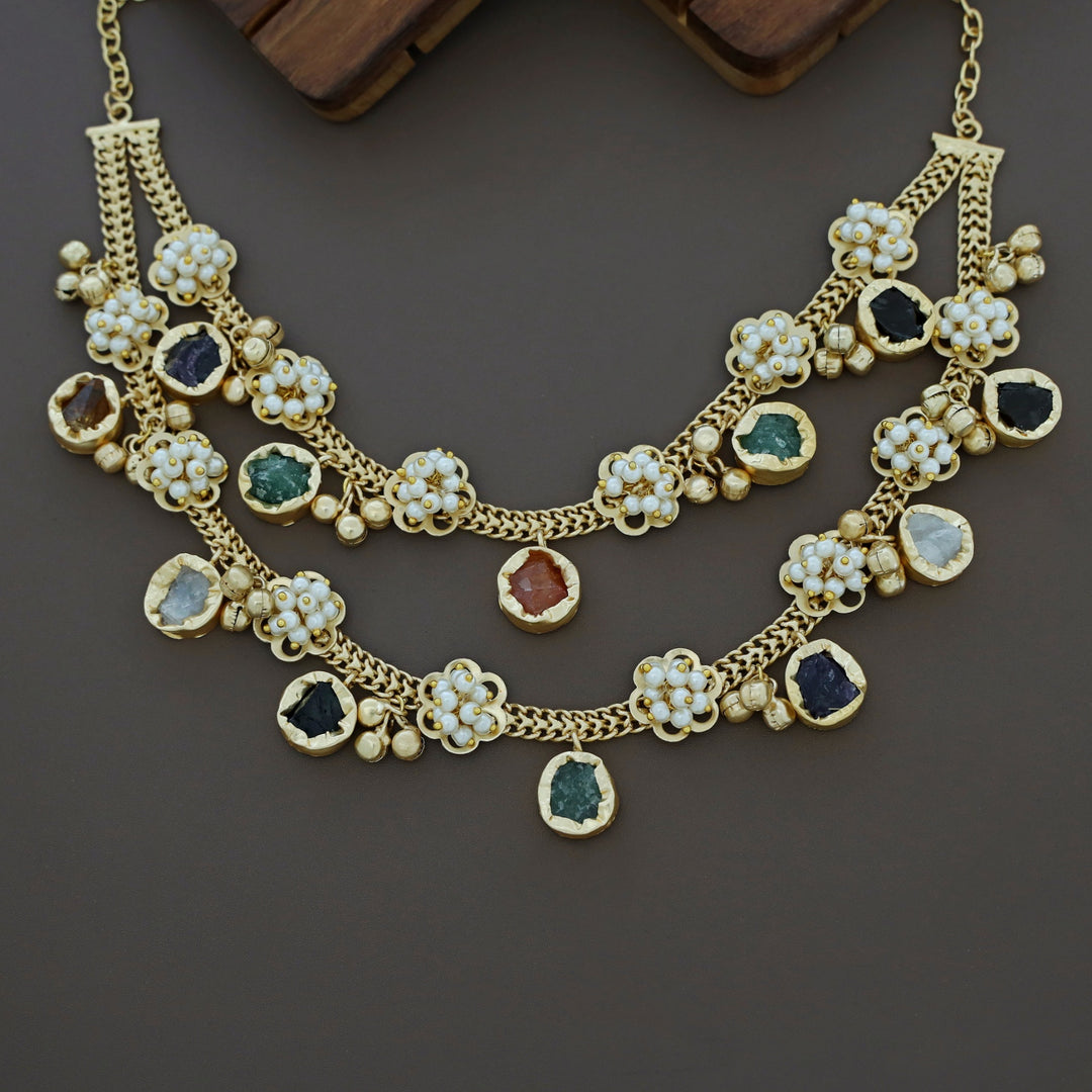 2 Layer Chiara Raw Stone Ghungroo Neckpiece