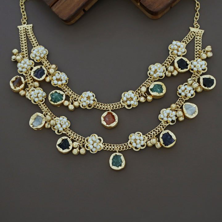 2 Layer Chiara Raw Stone Ghungroo Neckpiece
