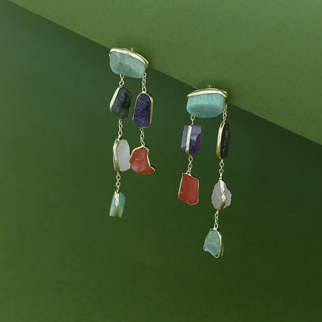 Mawar Tassel Raw Stone Earring