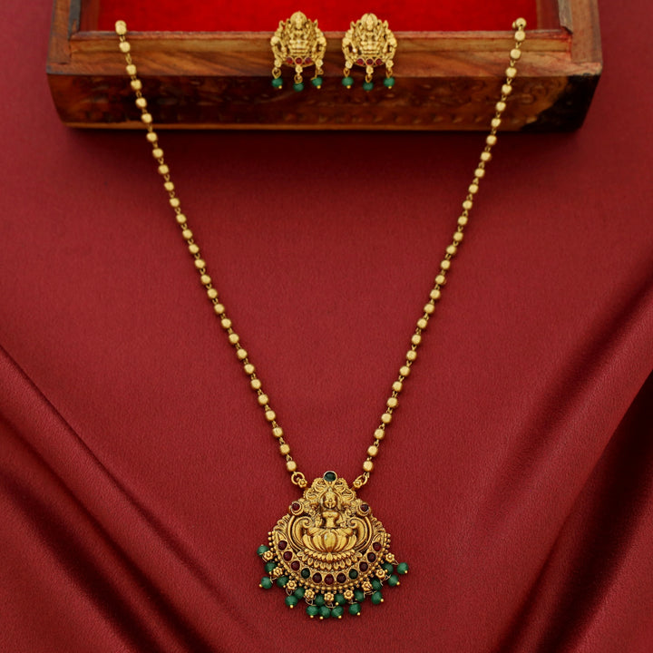 Golden Ball Rudra Devi Beaded Pendant Neckpiece With Earring