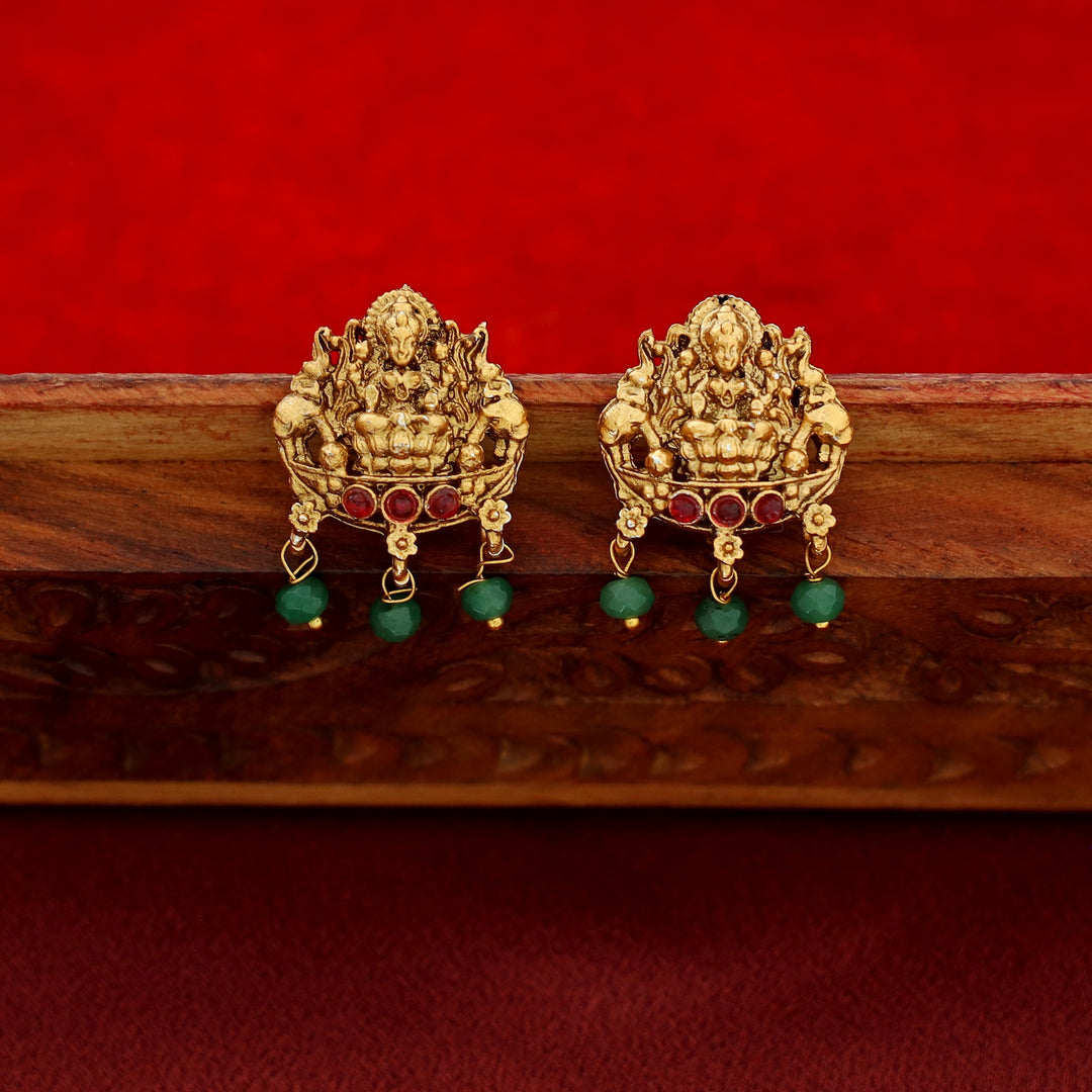 Golden Ball Rudra Devi Beaded Pendant Neckpiece With Earring