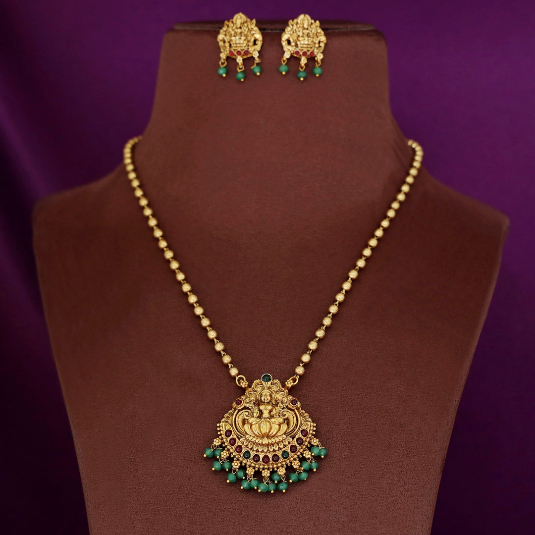 Golden Ball Rudra Devi Beaded Pendant Neckpiece With Earring