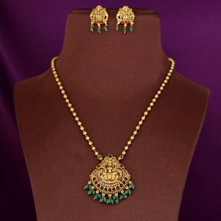 Golden Ball Rudra Devi Beaded Pendant Neckpiece With Earring