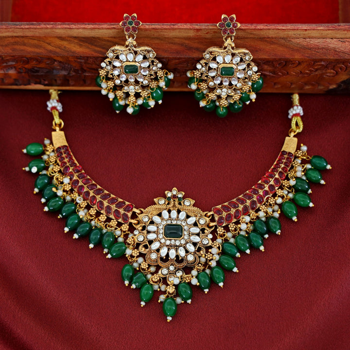 Kashvi Kundan Pearl Branch Wing Neckpiece With Earring
