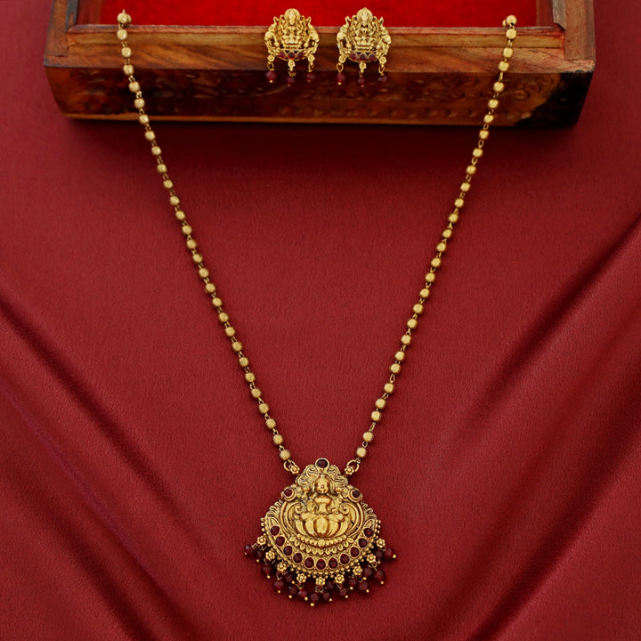 Golden Ball Rudra Devi Beaded Pendant Neckpiece With Earring