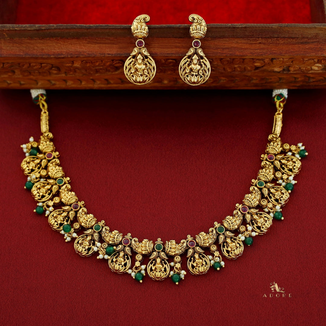 Premium Aadrika Pearl Bridal Ashtalakshmi Short Neckpiece with Earring