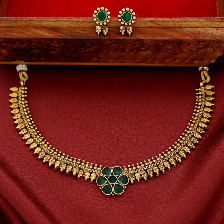 Trishana Enamel Flower Short Neckpiece With Earring